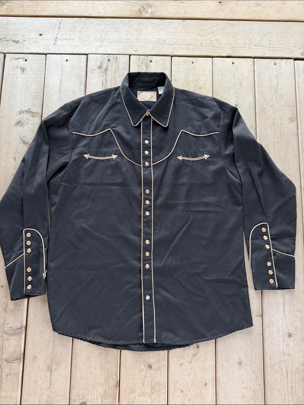 Scully Men's Embroidered Long Sleeve Western Shirt Pearl Snap Buttons - Large